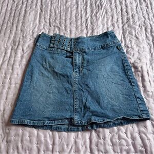 Vnt Y2K Revolt Denim Fringe Belt Miniskirt Size 5/6 A Fringe Needs Restrung ￼